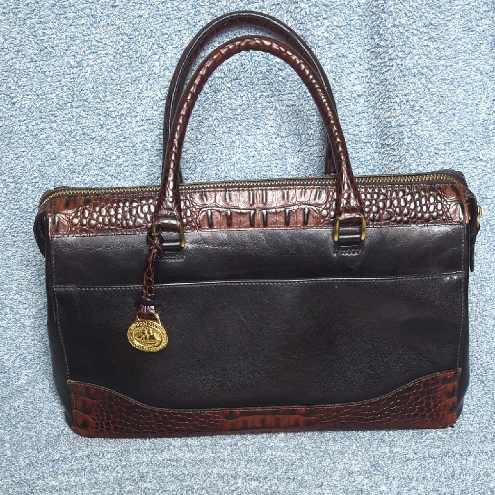 Brahmin Black Tuscan Crandall Doctors Bag Vintage Croc Embossed Handbag Satchel